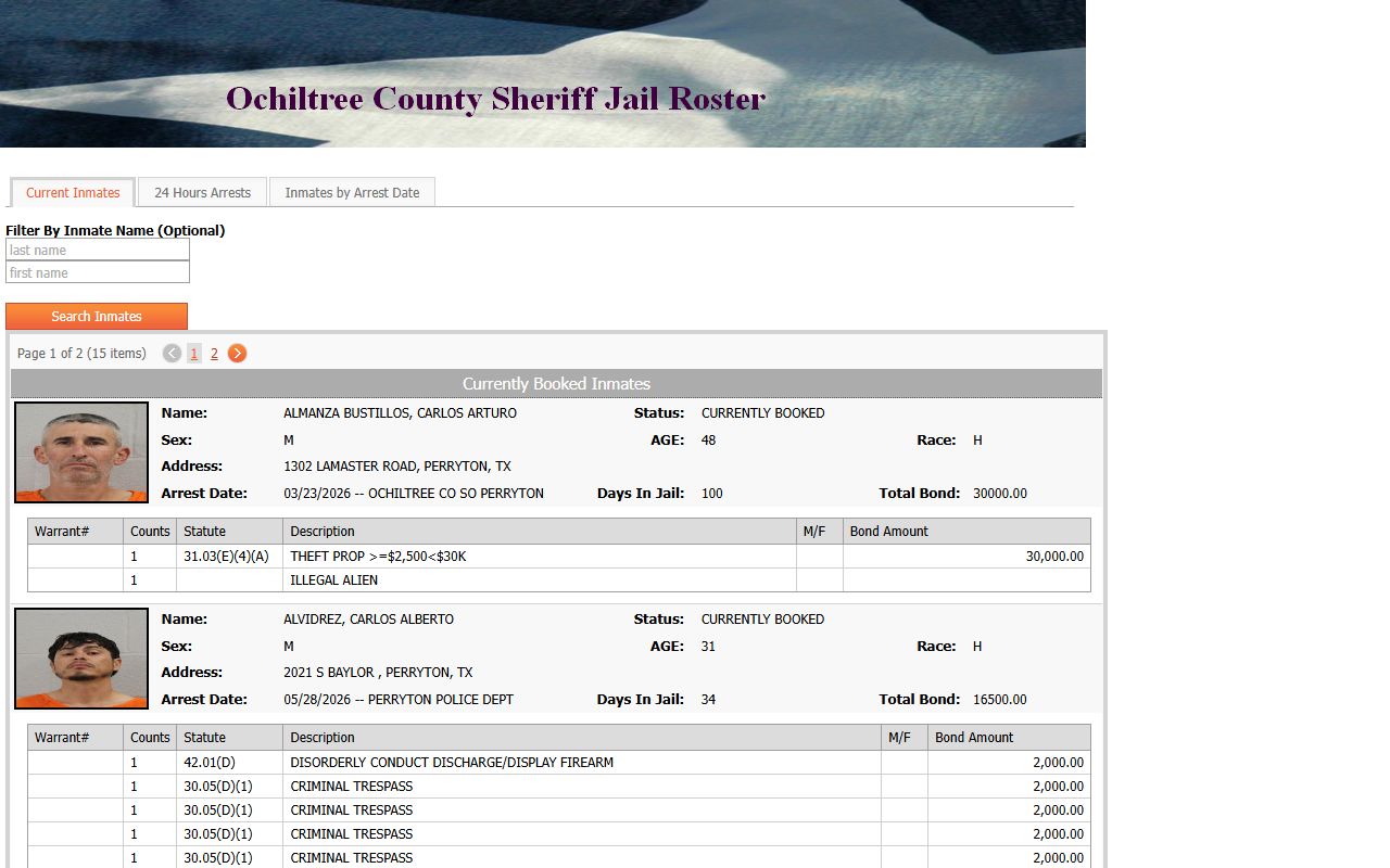 Ochiltree County inmate population current inmates roster search