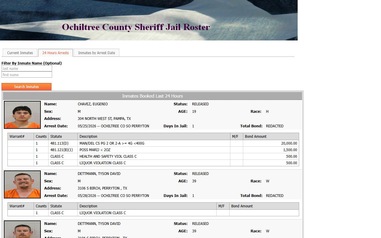Ochiltree County booking photos recent arrest roster view